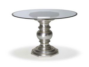 Art.137 dining table, Table avec plateau rond en verre, structure  colonne centrale