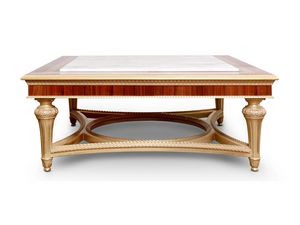 Clear, Table basse carre, en bois avec insert en marbre de Carrare