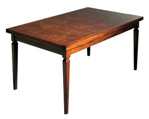 Lauret VS.5514.B, Noyer table extensible rectangulaire, dessus marqueterie, pour les cantines dans le style de luxe classique