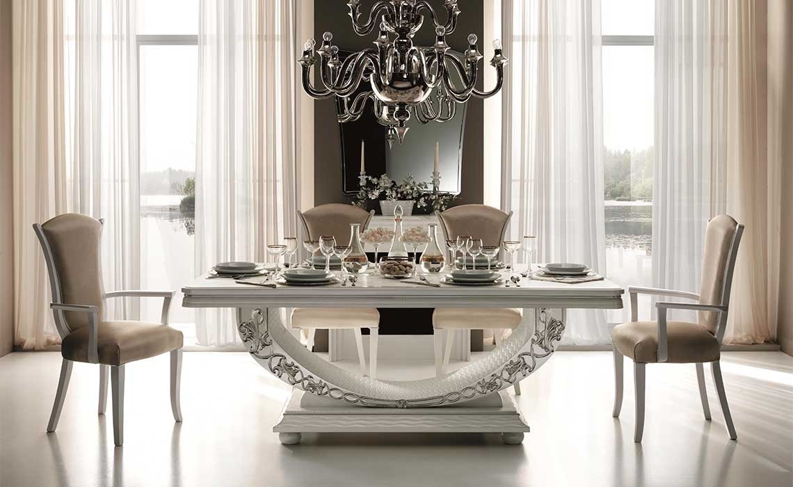 Table salle a manger baroque blanche avec rallonge Vilta
