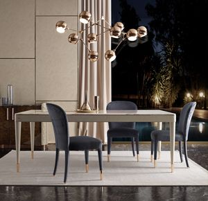 Oscar table, Table recouverte de cuir, avec plateau en marbre