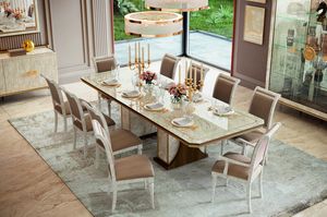 Romantica table extensible, Table extensible en noyer et marbre poli