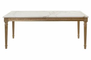 Table basse 4544, Table basse de style Louis XVI, plateau marbre Calacatta