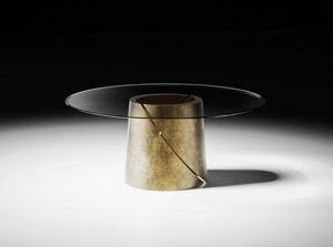 Tholos Art. ETH003, Table avec plateau rond en verre ou noyer canaletto