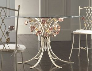 T.5470/6, Table en fer forg avec plateau en verre
