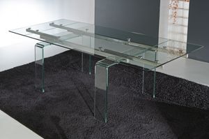Art. 676 Glass, Table avec pieds et plateau en verre extensible