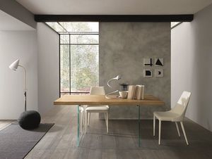 Meridiano, Table  manger avec plateau en bois et pieds en verre