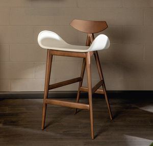 MANTA, Tabouret en bois avec assise en cuir