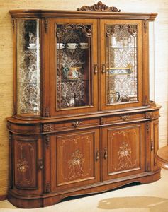 Art. S-809 bis, Vitrine en bois avec 6 portes et 2 tiroirs, les dcorations de fleurs, style classique