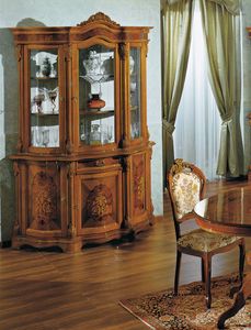 Brianza armoire en verre 3 portes incrustation, Vitrine avec sculptures dcoratives
