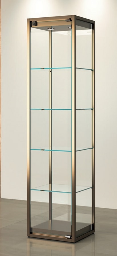 Vitrine en verre - colonne exposition carrée - 4 étagères