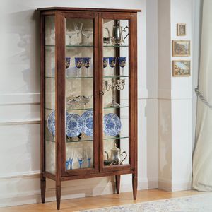 Vitrine RAFFA805, Vitrine avec 2 portes et dossier en tissu beige